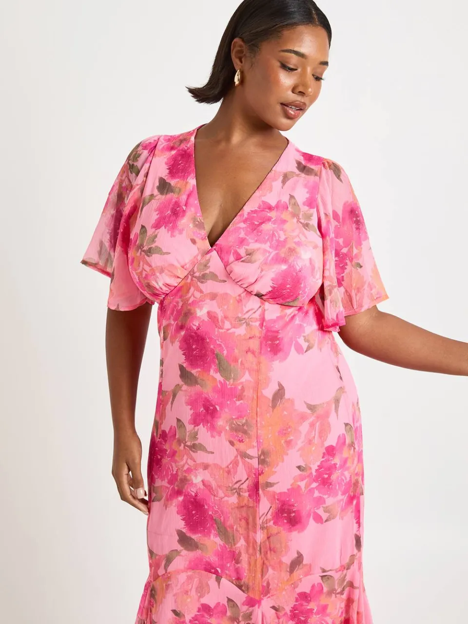 boohoo Dames Plus Bloemen Godet Zoom Maxi Jurk roze, foto 3