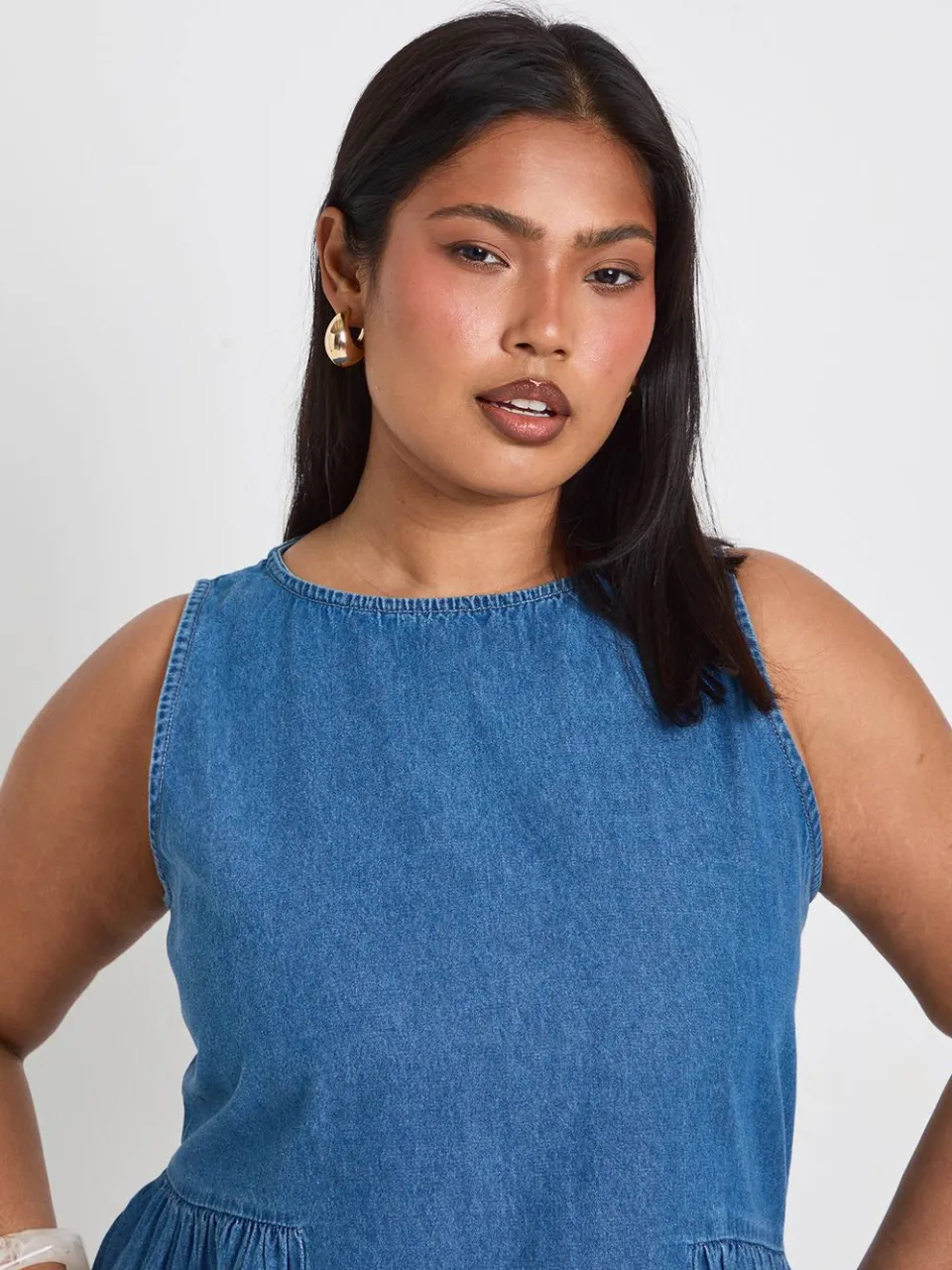 boohoo Dames Plus Chambray Mini Skater Jurk medium gebleekt, foto 4