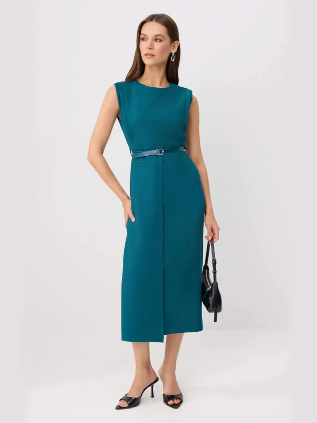 Trendyol TRENDYOLMİLLA Dames Groen Effen Midi Mouwloos Avond / Dagelijks Bodycon Jurken