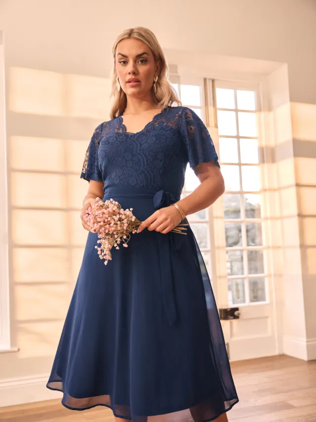 Yours London Kanten Midijurk Met Sweetheart Halslijn In Donkerblauw Blue