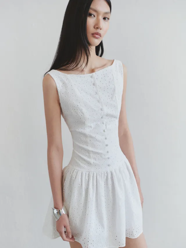 Trendyol TRENDYOLMİLLA Dames Wit Effen Kort / Mini Mouwloos Stijlvol/Avond Skater Jurken