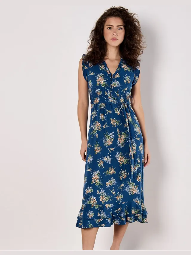 Apricot Midi-jurk met kleine bloemenprint Blauw