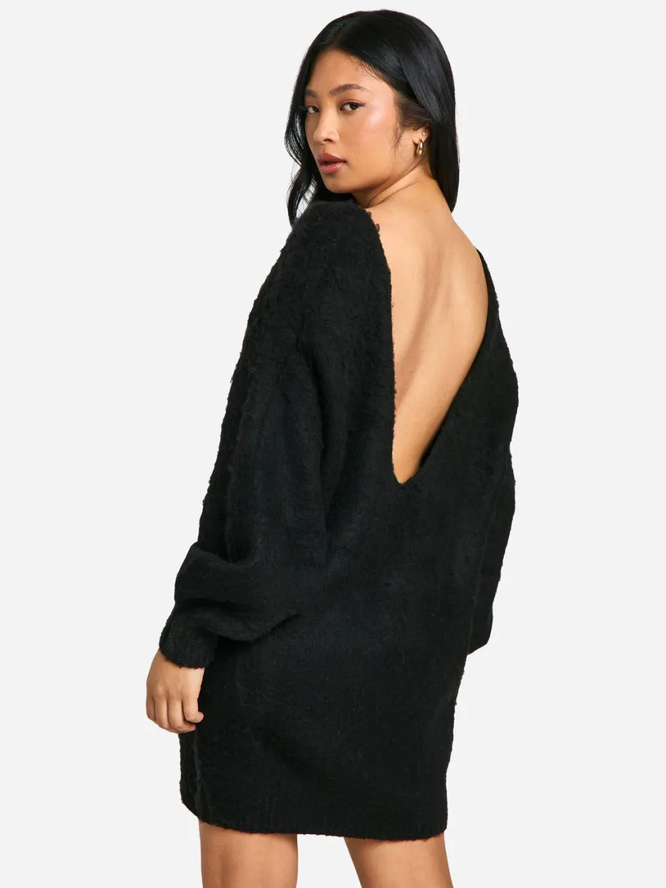 boohoo Dames Petite Geborstelde Low Back Oversized Jumper Jurk zwart, foto 2