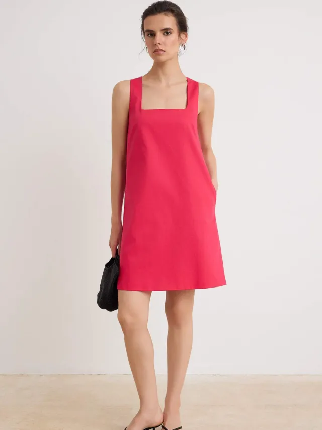 Trendyol TRENDYOLMİLLA Dames Roze Effen Kort / Mini Mouwloos A-lijn Jurken Fuchsia