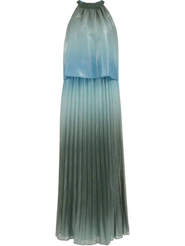 WE Fashion Dames plissé maxi jurk met metallic look Green Blue