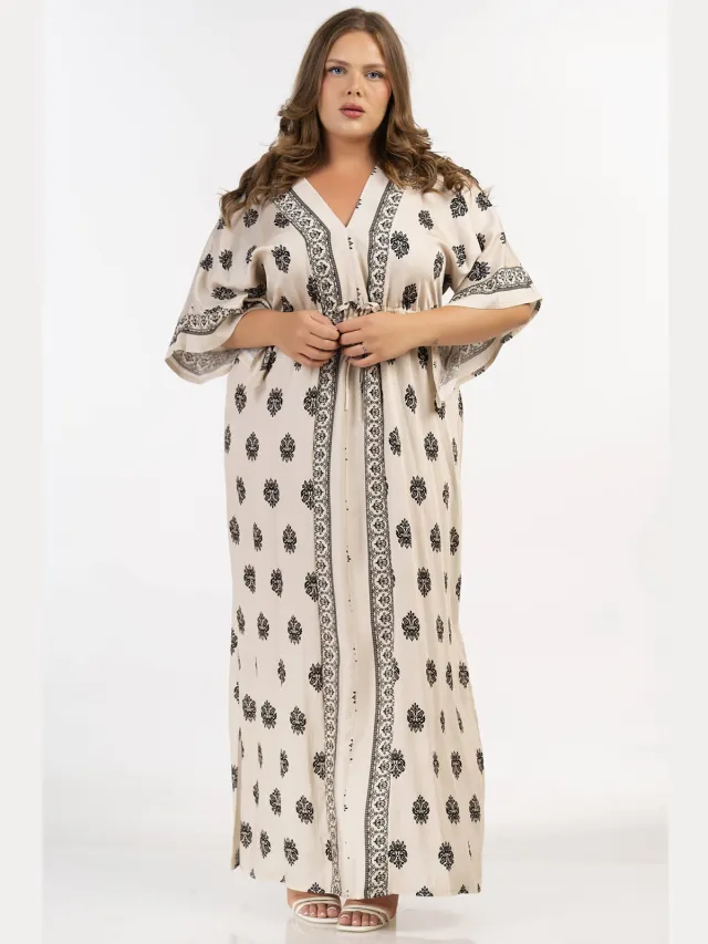 Curviss maxi jurk ecru Ecru/zwart