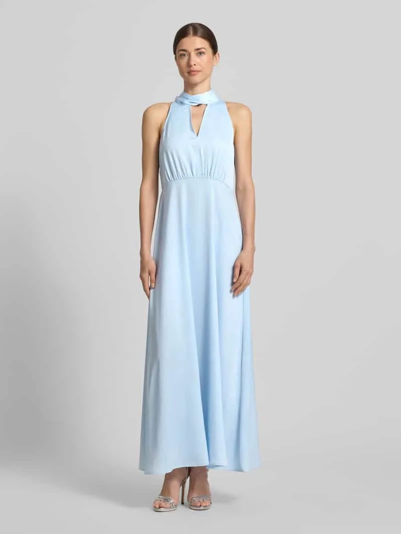 Yas maxi-jurk van satijn met opstaande kraag model 'Thea' Lichtblauw
