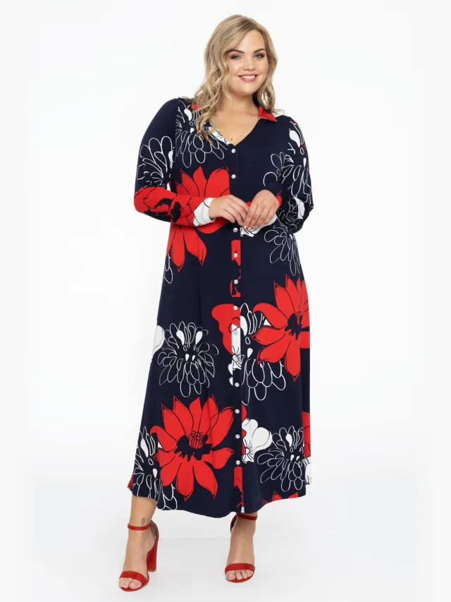 Yoek Jurk met strassknopen POPPY | Rood