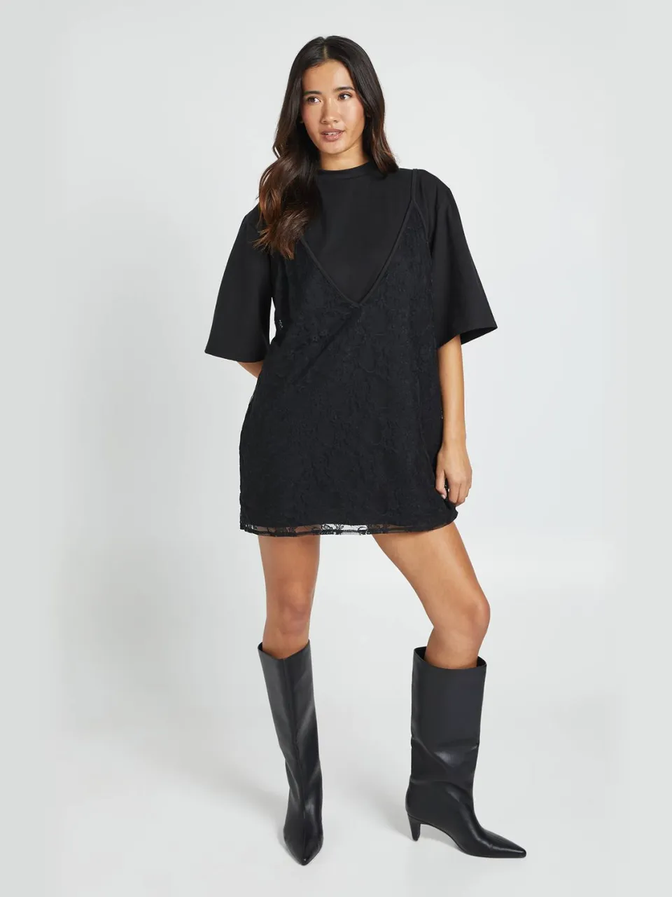 boohoo Dames Jersey T-shirt Jurk Met Contrasterende Kanten Slip zwart, foto 2