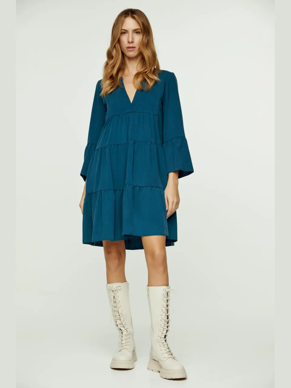 Conquista Petrol jurk met geplooide naden Turquoise