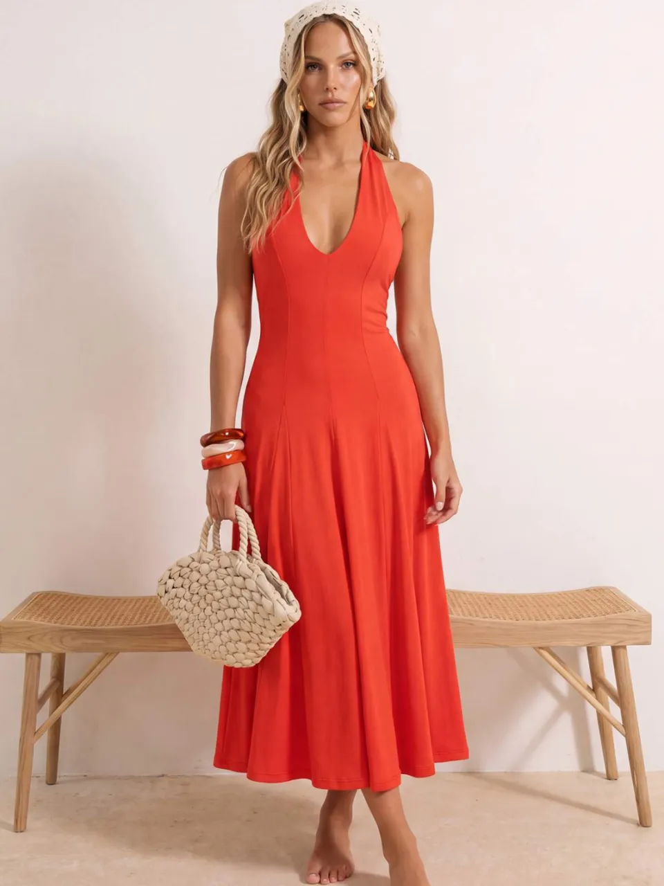 Trendyol TRENDYOLMİLLA Dames Rood Effen Maxi Mouwloos Strandkleding Recht Strandjurken, foto 2