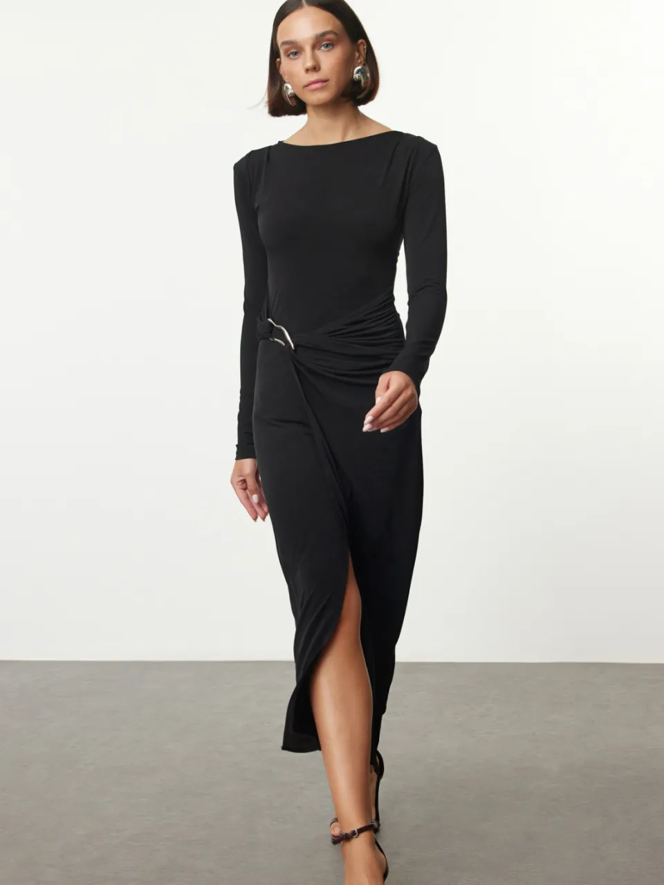Trendyol TRENDYOLMİLLA Dames Zwart Effen Maxi Lang Avond / Dagelijks Bodycon Jurken