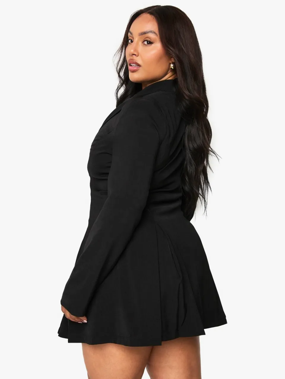 boohoo Dames Plus op maat gemaakte blazerjurk met haak- en oogdetail en getailleerde taille zwart, foto 2