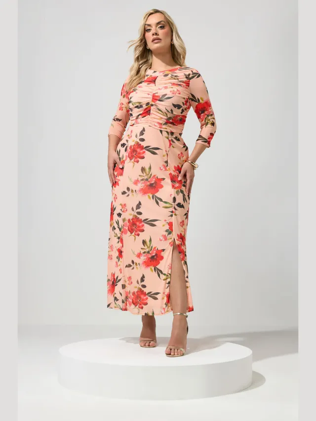 Yours London Oranje Maxijurk Met Bloemenprint En Sleutelgat Orange