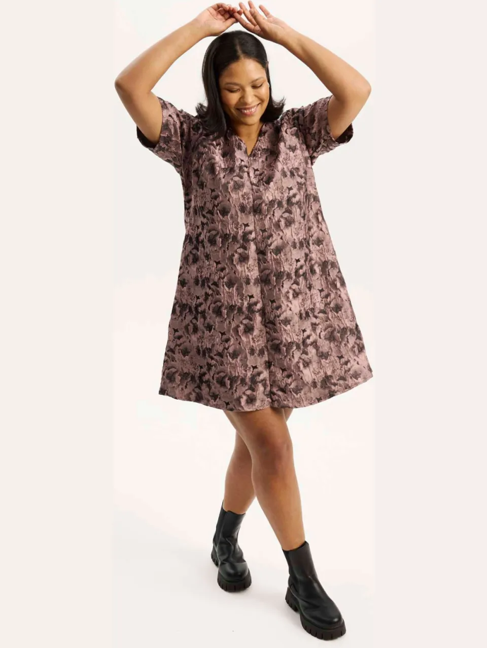 Anyday Plus Size gebloemde A-lijn jurk - roze, foto 4