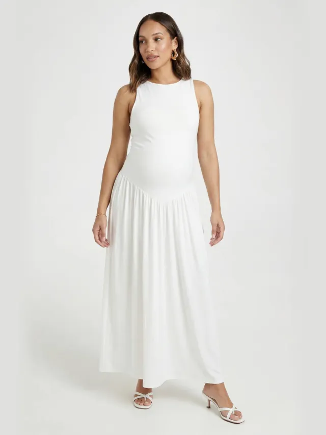 boohoo Dames Zwangerschaps Double Slinky Racerback Maxi Jurk Wit