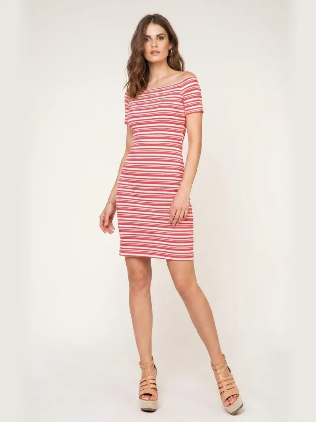 Conquista Rood-wit gestreepte Bardot-jurk Veelkleurig