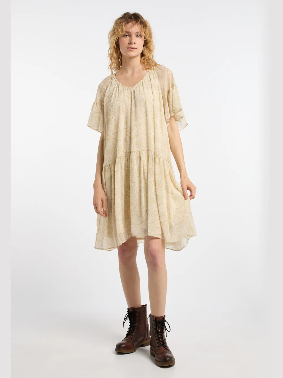 dreimaster Jurk Dames Wol Wit Veelkleurig Beige