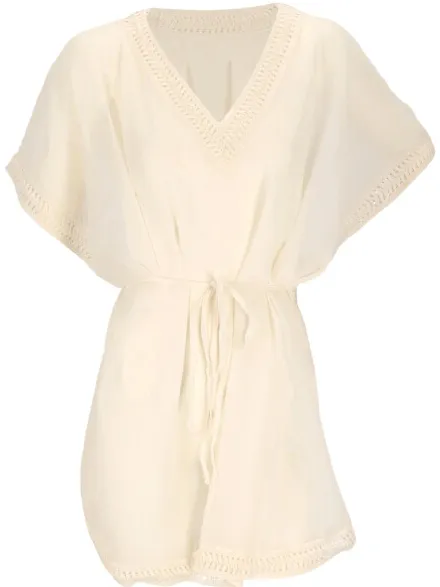 Sarlini Dames tuniek strandjurk polyester chiffon effen off-white Wit