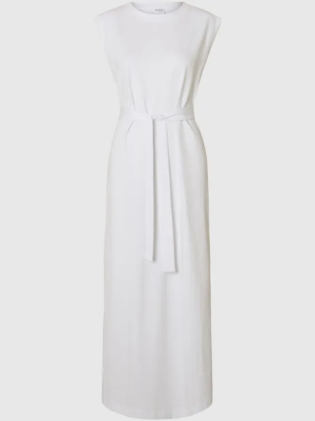 Selected Maxi jurk Katoen mouwloos Bright White