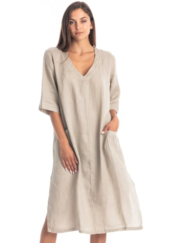 RAVENS VIEW IBIZA dames vegan Jurk Isola Steengrijs Beige