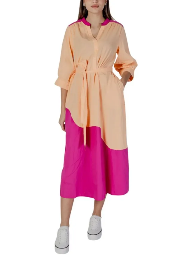 b.Young Colorblock Midi Shirt Dress Model BY14884700947RO Wo - Orange
