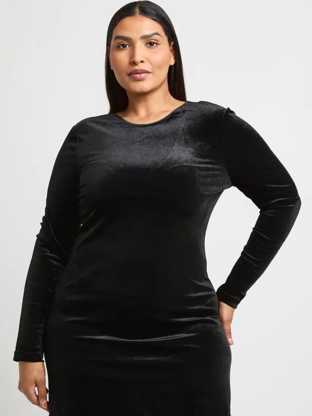 boohoo Dames Plus Fluwelen Shift Jurk Met Strik Op De Rug Zwart