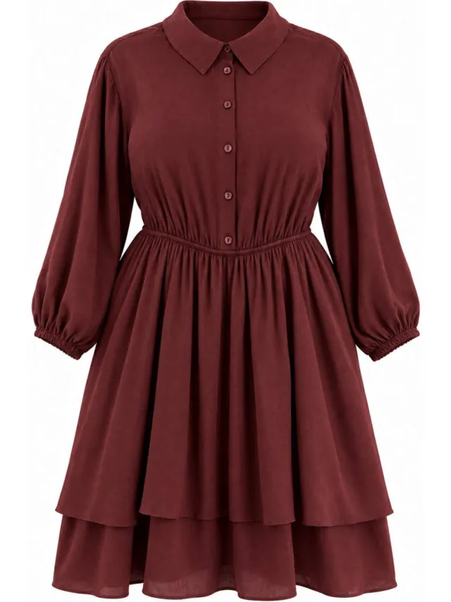 Trendyol Curve Dames Paars Effen Kort / Mini Driekwart mouw Skater Grote maten Jurk Rood