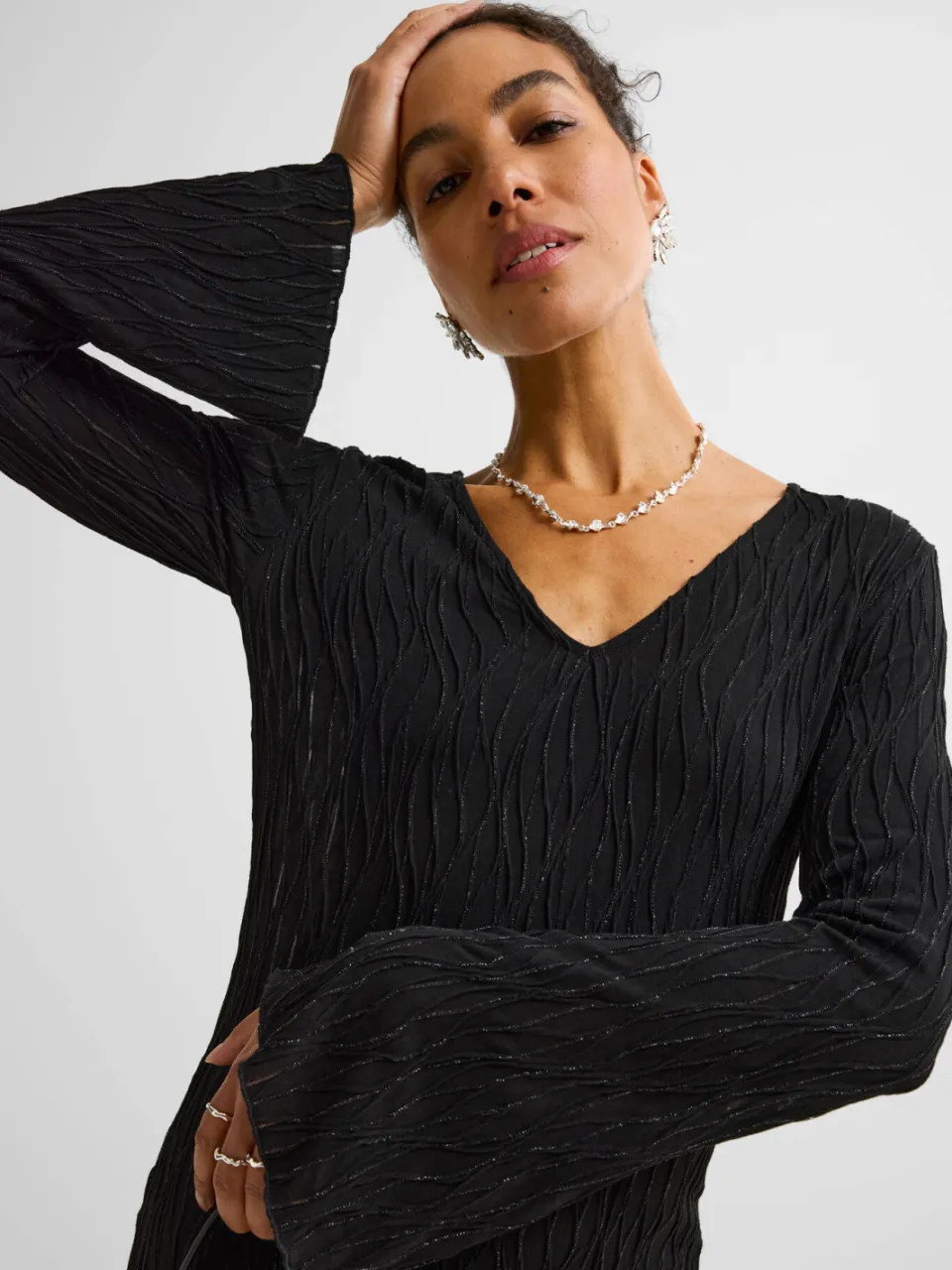 Ruby maxi jurk met textuur zwart, foto 3