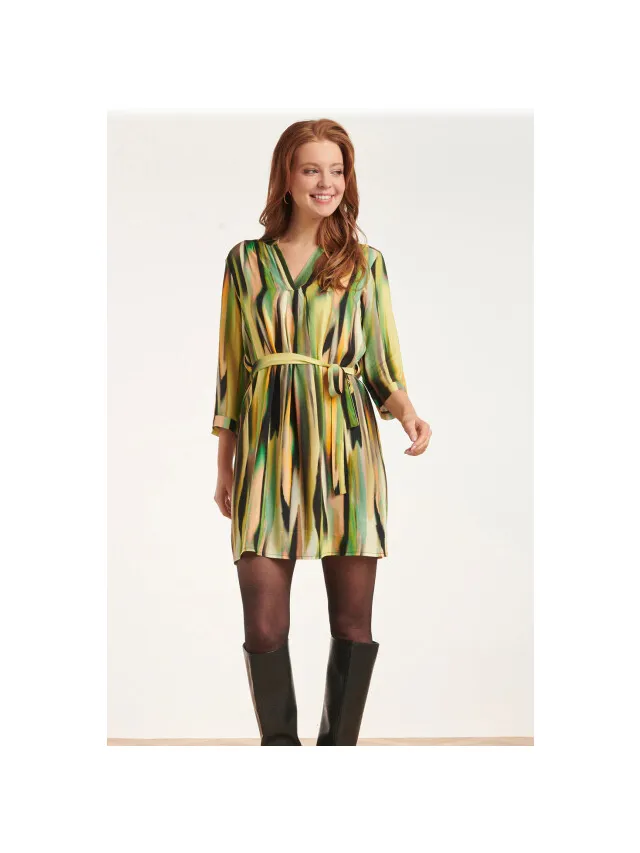 Smashed Lemon 24639 kort jurk met abstracte print Groen