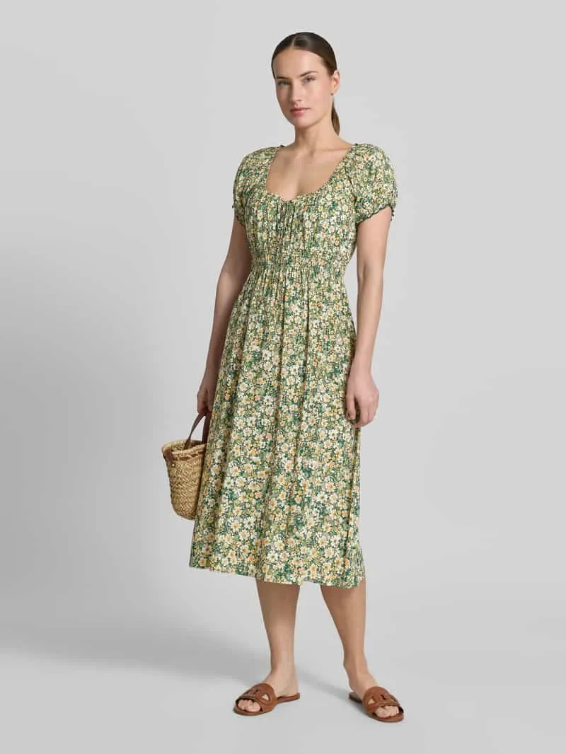 Apricot midi-jurk van viscose met mouwen met ruches lichtgroen, foto 3