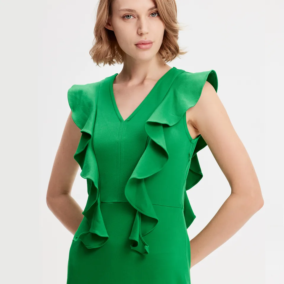 Smart & Joy Jersey -jurk met brede ruches groen, foto 2