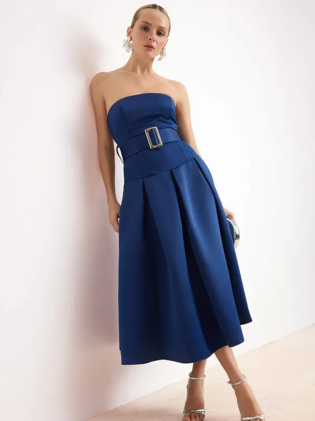 Turkishsouq Damesjurk in marineblauw, plat model, mouwloos, chic/avondmodel, skatermodel Marineblauw/Blauw