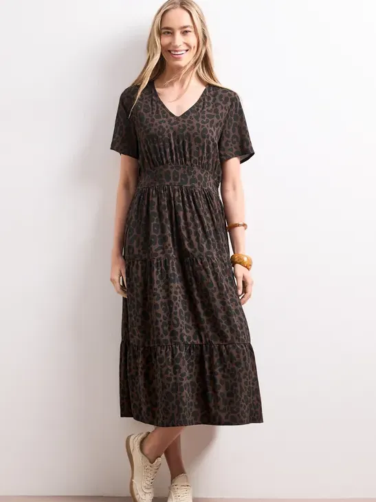 Street One Midi-jurk met print en smokdetail Bruin