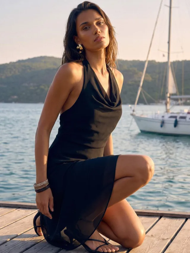 Trendyol TRENDYOLMİLLA Dames Zwart Paisley Midi Mouwloos Asymmetrisch Jurken, foto 2