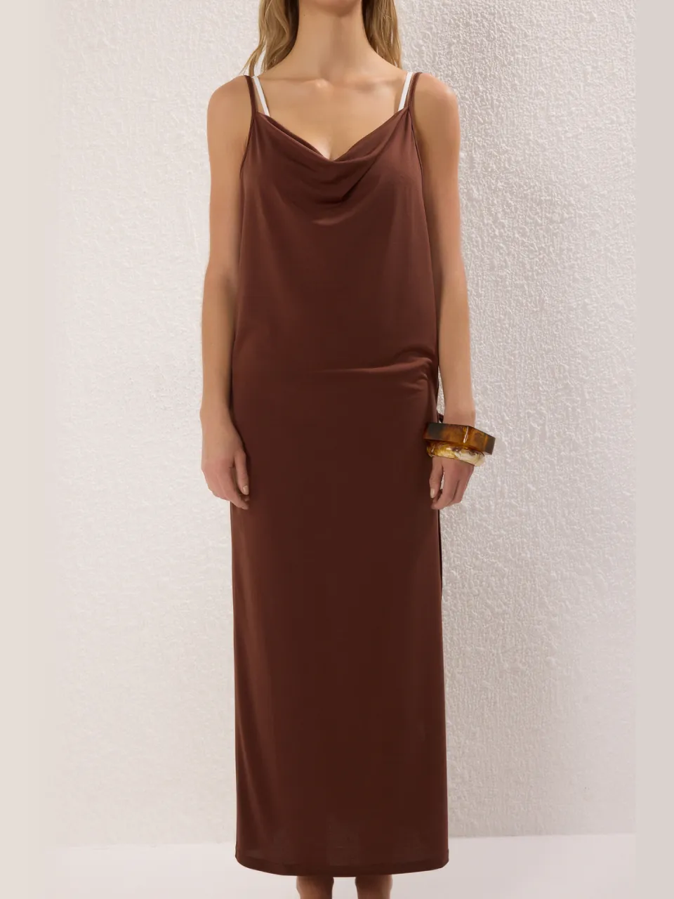 Trendyol TRENDYOLMİLLA Dames Bruin Effen Maxi Mouwloos Strandkleding Recht Strandjurken