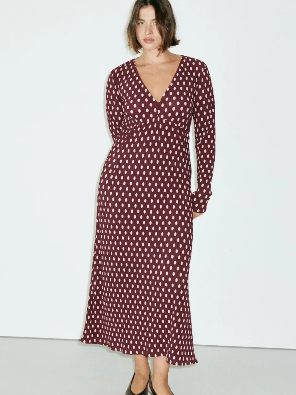 Mango midi jurk met stippen - donkerrood Donkerrood/ecru