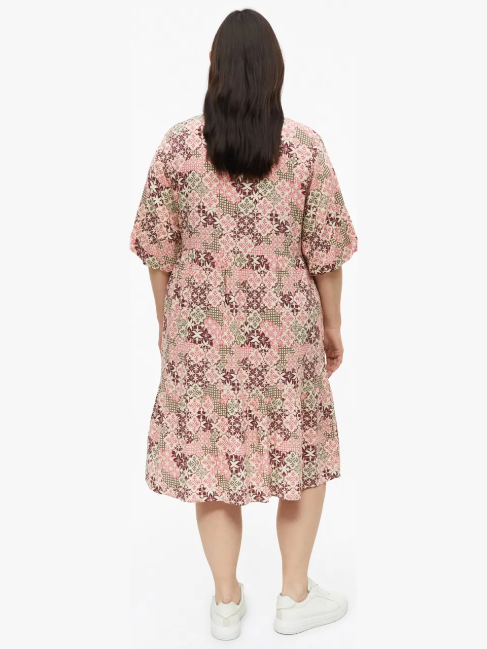 s.Oliver Curve relaxed fit midi jurk Plus Size met pofmouwen en print - roze, foto 3