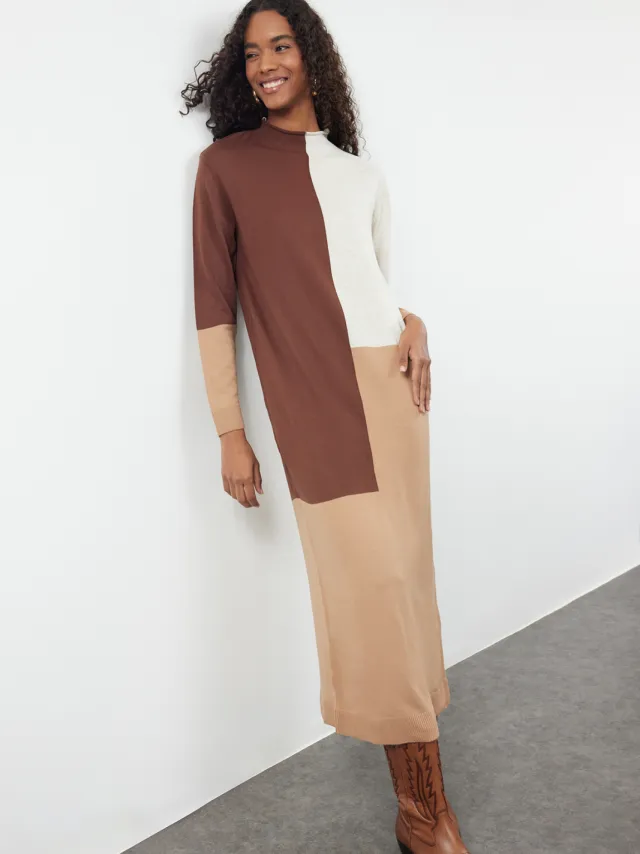 Trendyol Modest Dames Bruin Maxi Lang Casual Recht Modest Jurken
