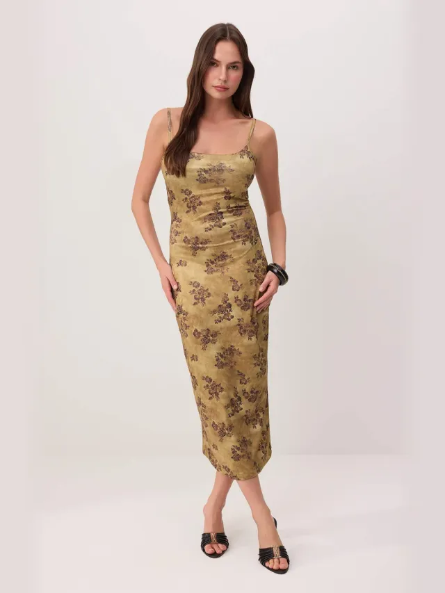Trendyol TRENDYOLMİLLA Dames Groen Bloemen Maxi Mouwloos Bodycon Jurken