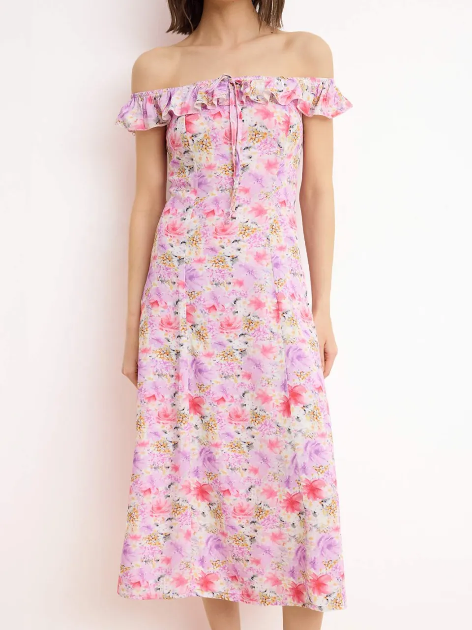 Trendyol TRENDYOLMİLLA Dames Paars Bloemen Midi Mouwloos Casual A-lijn Jurken, foto 2