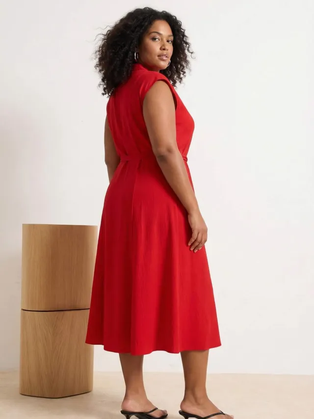 Trendyol Curve Dames Rood Effen Maxi Mouwloos Casual Recht Grote maten Jurk, foto 2