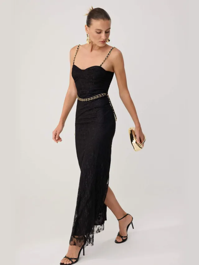 Trendyol TRENDYOLMİLLA Dames Zwart Effen Maxi Mouwloos Zeemeermin Avond & Gala Jurk