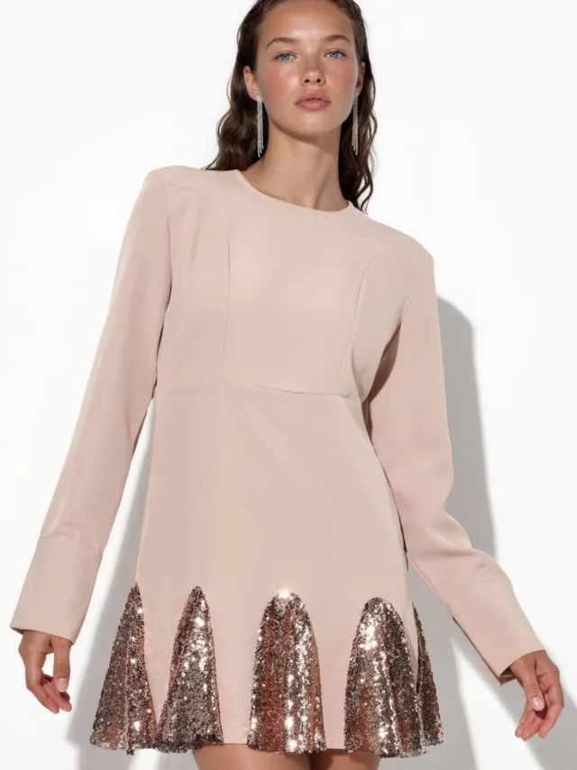 MSN Collection Paillette Mini Skater Jurk Veelkleurig