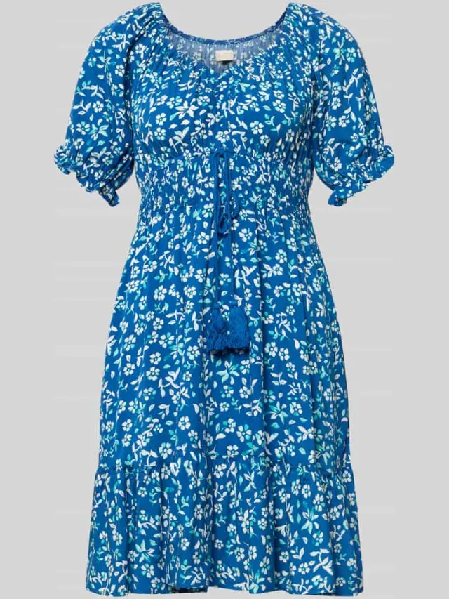 Apricot Mini-jurk van viscose met tunnelkoord en kwastdetails blauw, foto 2