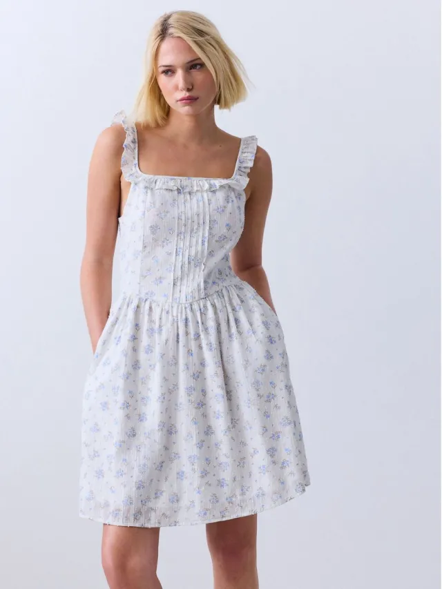 Next Dames - Mini-zomerjurkje met ruchesrand - Wit