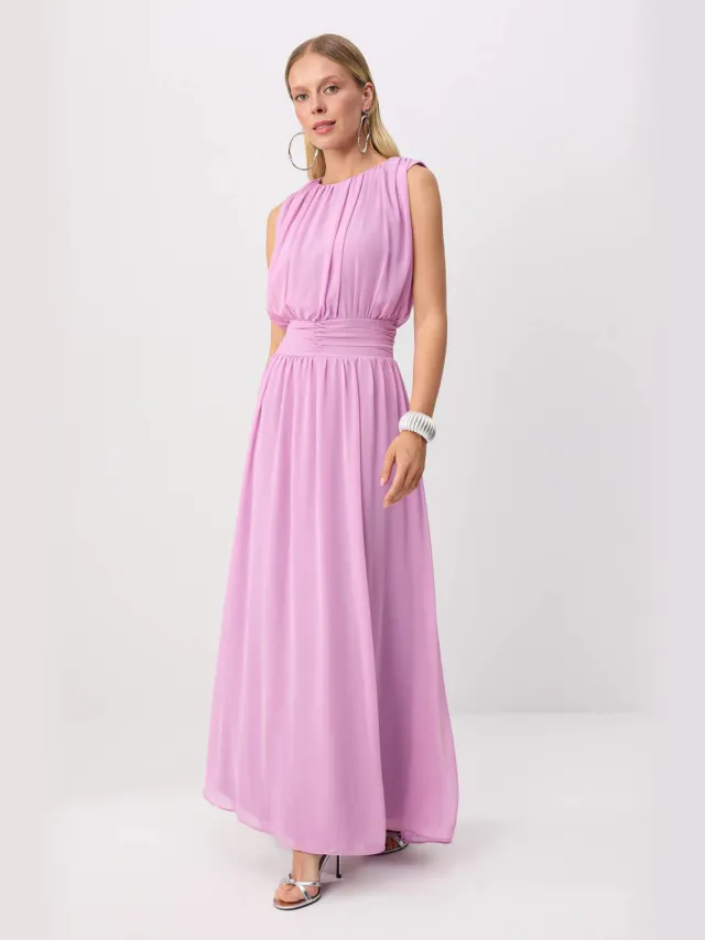 Trendyol TRENDYOLMİLLA Dames Paars Effen Maxi Mouwloos A-lijn Avond & Gala Jurk Lila
