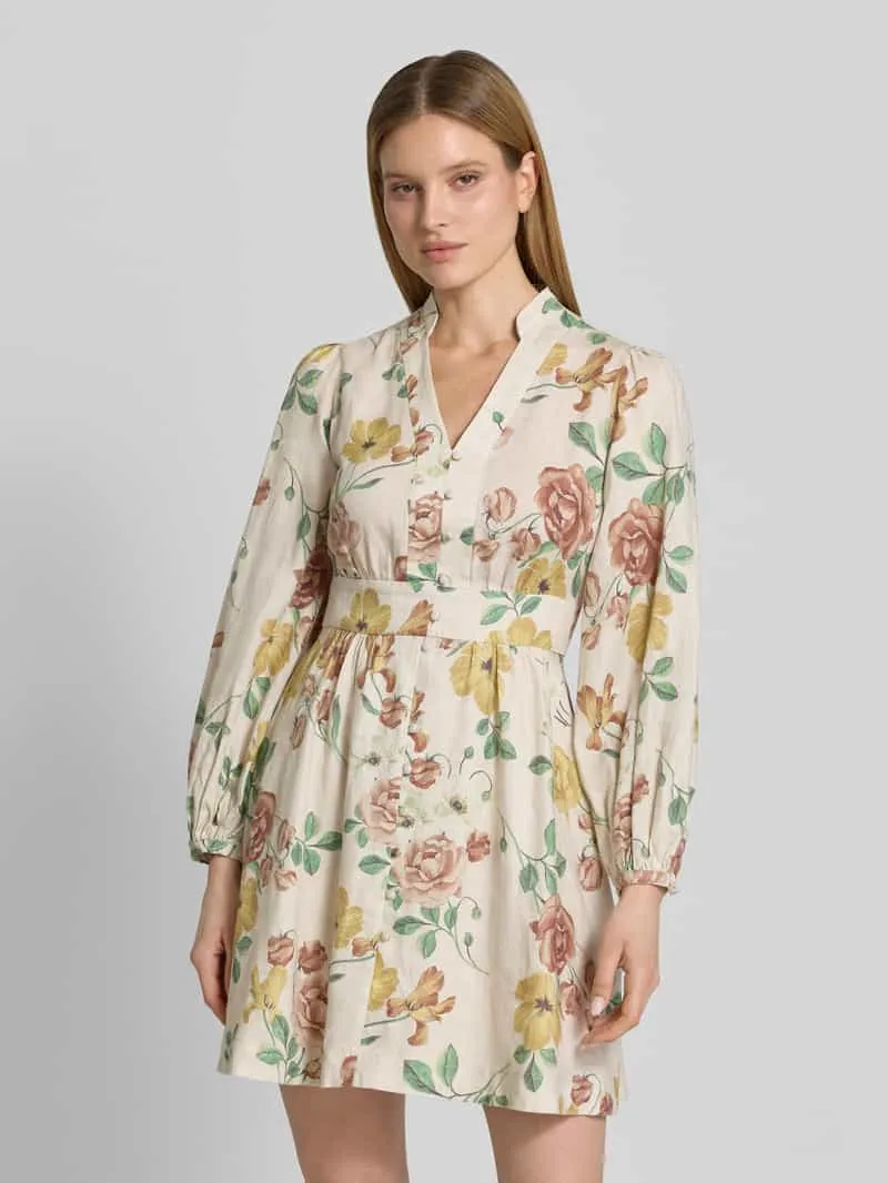 Jake*s Collection Mini-jurk van linnen met knoopsluiting en Serafino-kraag Ecru