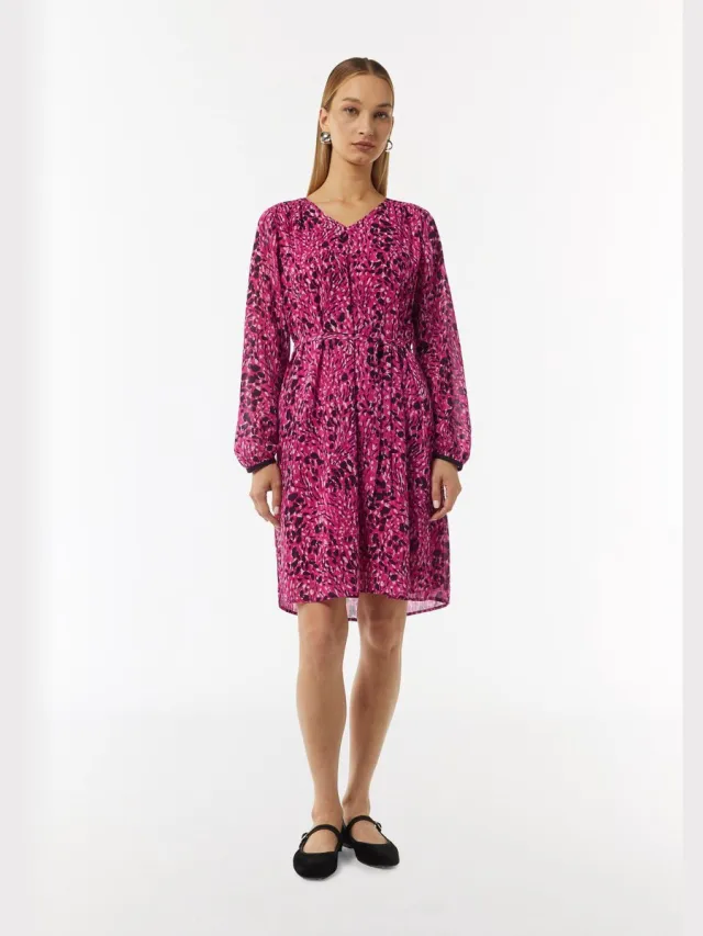 Comma female - Jurk met all-over print en strikceintuur roze