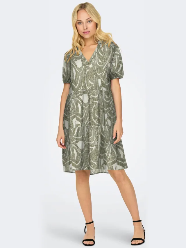Only trapeze jurk met zebraprint groen / ecru